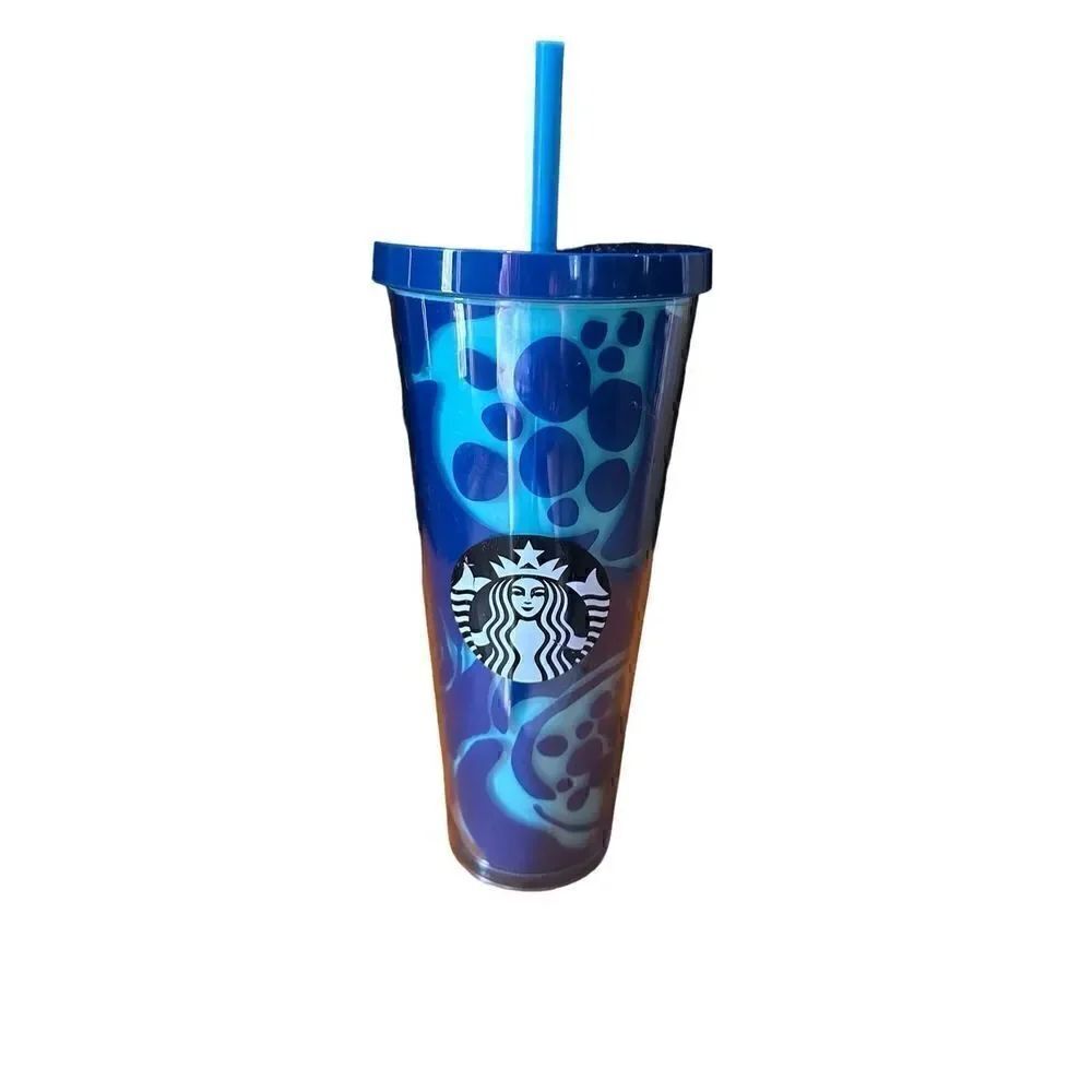 Starbucks Blue Aqua Bubble 24oz Tumbler Travel Cup with Lid and Straw